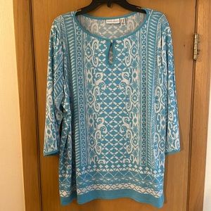 Susan Graver Blue and White Printed Knit Tunic